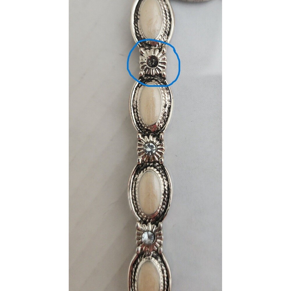 LNT Home Picture Frame Back Stand Silver Tone Ivory Rhinestones - Picture 7 of 7